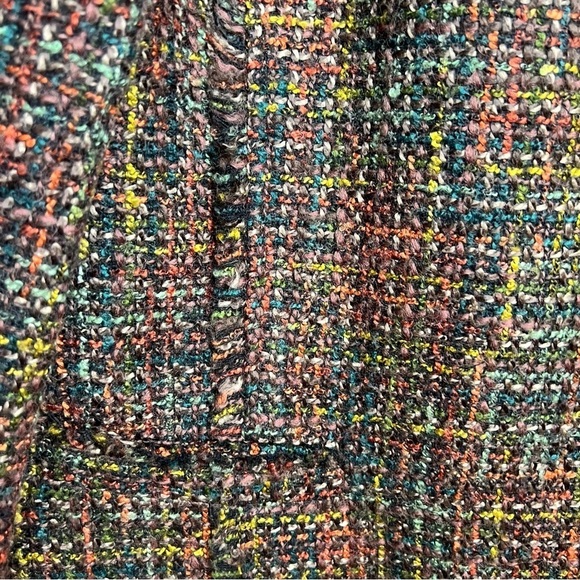 Tahari Women's Sz 8 Twill Knit Frayed Edge Zip Up Blazer Jacket Multicolor Moto - Picture 8 of 16